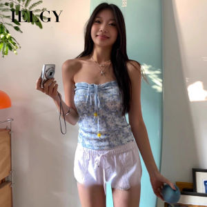 IELGY เสื้อกั๊กแขนกุดสั้นเกาะอกผู้หญิงน่ารักสีฟ้า