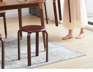 HOMESENC Ghế gỗ mặt tròn chân dẹp ba màu sắc