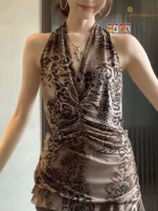 Áo Ba Lỗ Cổ Treo Họa Tiết Da Báo Cổ Điển Mỹ Dành Cho Nữ Mùa Hè Thiết Kế Mới Ôm Vừa Vặn Gợi Cảm Áo Ba Lỗ Thường Ngày