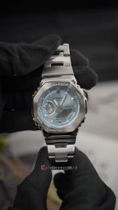 Jam Tangan Pria Casio G-Shock G-Steel GM-2110D-2A Light Blue Dial Silver Stainless Steel Band