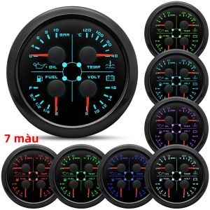 4 trong 1 đa chức năng đo 85mm nhiên liệu đo áp suất dầu đo áp suất nhiên liệu mực nước Temp Meter Vôn kế với báo động