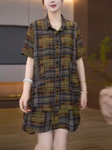 ชุดเสื้อเชิ้ตกางเกงขาสั้นผู้หญิงไซส์ใหญ่หลวมๆ ลายทาง 2 ชิ้น แฟชั่นฤดูร้อน 2025 ใหม่ ชุดทำงานแบบลำลอง