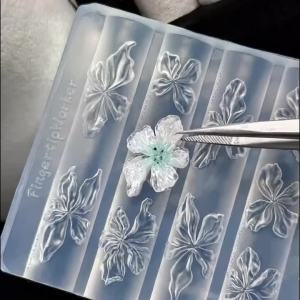 1Pcs 3D Craving Flower Silicone Nail Mold Lily Cherry Blossom Floral Decor Manicure Template DIY Gel Ice Flowers Manicure Tools