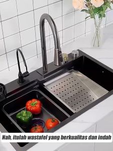 Stainless Steel Kitchen sink Modern Kitchen Sink Paket Kitchen Sink BLACK/Perak Bak Cuci Piring Stainless Hitam Dengan
