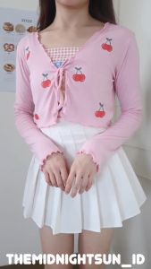 CHERRY Rib Knitted Cardigan: Pakaian Wanita Casual dengan Desain Modern