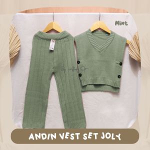 Setelan Rajut Anak Perempuan Rompi Andin dan Celana Joly - Bahan Rajut Tebal Premium Anak 2 - 12 Tahun - Koleksi Terbaru dengan Kualitas Nyaman dan Imut - Original Allasky