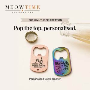 MeowTime Personalised - Laser-Engraved Stainless Steel Pocket Bottle Opener great for festive corporate door gifts weddings and party favours