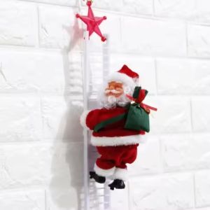 Electric Climbing Ladder Santa Claus with Music & LED Light Xmas Tree Decorations Hanging Christmas Ornaments Home Decor