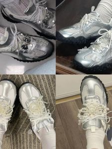 RongRongGold Fila Ballet Shoe Accessories Lace Shoe Laces Satin Pearl Buckle Y2K Millennium Style Shoe Accessories