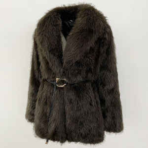 Áo Khoác Lông Giả Nữ OFTBUY Màu Đen Kiểu Dáng Lông Xù Chất Liệu Dày Dặn Ấm Áp Thích Hợp Cho Mùa Thu Đông Có Dây Lưng Điều Chỉnh Được.