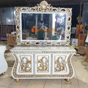 (WAJIB BACA DESKRIPSI) MEJA RIAS BIOLA PIGURA ELUNG KAYU JATI FINISHING UKIR BUFET CABINET CERMIN DEKORASI INTERIOR MEWAH MURAH TATANING FURNITURES JEPARA