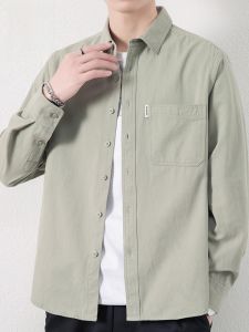 ROMON | Lormen Mens Pure Cotton Long Sleeve Shirt Loose Casual Lapel Workwear Top Fashionable Autumn New Style Iron Free Button Up