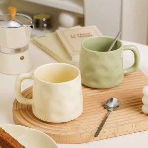 Cốc Cà Phê Bằng Gốm Sứ Dung Tích Lớn Màu Trơn Họa Tiết Nặn Tay Giá Trị Thẩm Mỹ Cao Cốc Đựng Nước Sáng Tạo Dùng Tại Nhà