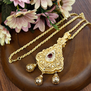 Sunspicems Gold Color Dubai Bijoux Women Pendant Necklace Sweater Chain Morocco Ethnic Bride Wedding Jewelry Bridesmaid Gift