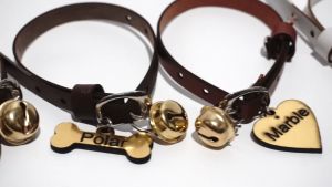 Kalung Kucing Custom Nama / Cat Tag Ukir Bahan Gravoply - Tali Bahan Kulit