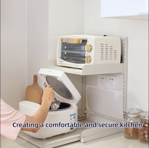 ODOROKU Heavy Duty & Adjustable Height Microwave Rack with Drawer Oven Rack Kitchen Organizer Kitchen Rack Storage Drawer Countertop Rice Cooker Oven Air Fryer Shelf Pullable Storage Rack White