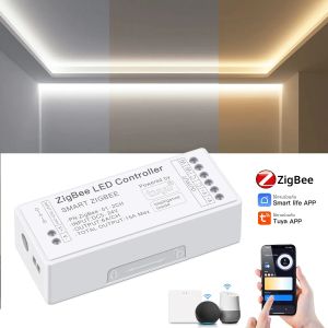 Tuya Zigbee LED Controller ควบคุมเสียง RGB RGBW CCT LED Strip Smart Controller หรี่แสงได้ DC5-24V สําหรับ Alexa Echo Google Home