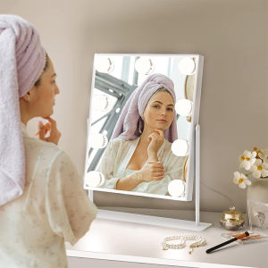 MELEDE Lighted Vanity Mirror with Lights Vanity Mirror with Lights 9 Dimmable LED Bulbs 3 Color Lighting Modes Smart Touch Control