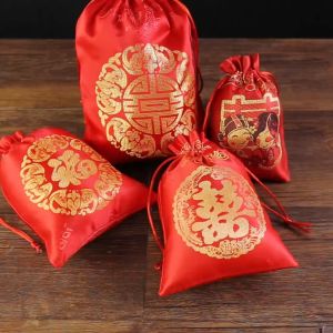1Pc CNY Spring Festival Red Lucky Gift Bag / DIY Blessing Packaging Organizer for Home Wedding Par