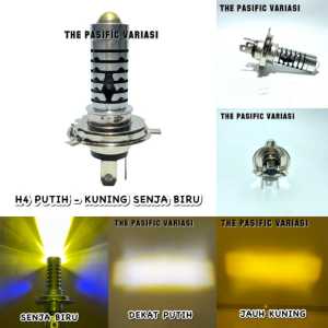 Lampu Depan Terang Led Utama H4 Laser Hi Loo Jauh Dekat 2 Warna Putih Kuning Hi Low Ac Dc Senja Biru - TPV