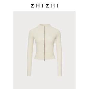 ZhiZhi Pounding Sound Casual Sport Zipper Cardigan Womens Half High Collar Black 2024 Autumn Polyester Viscose Long Sleeve