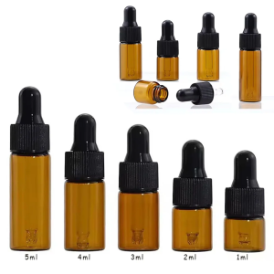 Essential Oil Bottle Amber Glass Dropper Bottle Cosmetic Refillable Bottle 1ml-5ml Sample Bottle for Serums and Essences.
