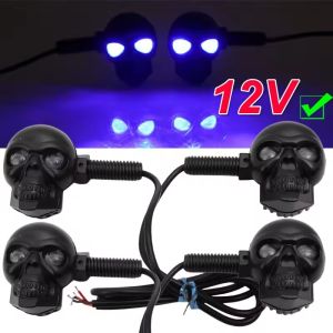 2PCS Motorcycle LED Skull Shape Waterproof Dual Color Fog Light Auxiliary Headlights for ATV Scooter Driving Racer Spotlight