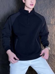 Black Splice Stand Collar Design Trendy Sweatshirt Fashionable Versatile Casual Mens Wear Top for plus Size Autumn Winter