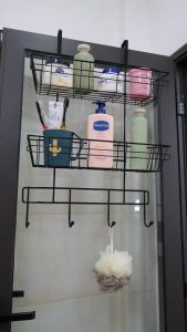 GIÁ ĐA NĂNG 2 TẦNG TREO CỬA (TOWEL RACK 2-TIER BLACK)_무타공 문걸이 수건 선반 2단