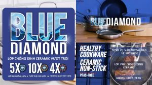Quánh chống dính ceramic phủ kim cương Blue Diamond 16cm có nắp kính - Thép không gỉ không chứa PFAS