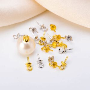 S925 Sterling Silver Simple Design 3mm Lotus Needle Plate Pearl Pendant Empty Holder Small Bead Cap Bead Tray Jewelry Accessories