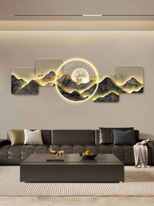 Living Room Decorative Painting with Back Mountains Modern Light Luxury LED Light Painting Sofa Wall Painting High-End Elegant Mural
