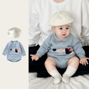 Adorable Knitted Baby Outfit Spring Triangle Crawling Suit Bib Overalls Infant Clothes Long Sleeve Warm Cozy Baby Romper