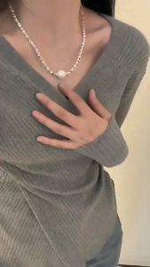 DAIMEISHU Vòng cổ ngọc trai bạc gãy nữ dây chuyền xương đòn cao cấp sang trọng nhẹ vòng tay