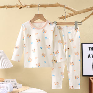 Baby Long Johns Top & Bottom Set Suit Youth Bottoming Intimates Home Wear Lycra Cotton Boys and Girls Pure Cotton Pajamas Fall and Winter
