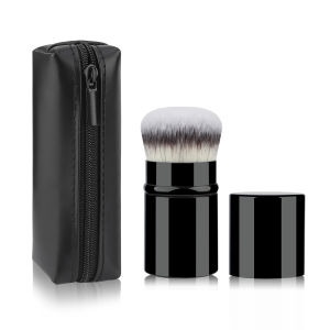 2pcs short handle retractable foundation brush without powder + retractable brush storage bag easy to store and portable