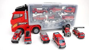 Đồ Chơi Trẻ Em Gara Oto Di Động Set Xe Tải Nhiều Ngăn 6in1 Đồ Chơi Gara Xe Cứu Hỏa Xe Cảnh Sát Oto Cho Bé