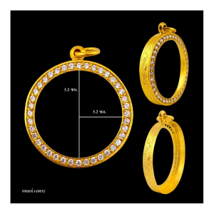 กรอบพระ กรอบกลมฝังเพชร กรอบทองอิตาลี ขนาด3.2*3.2ซม.