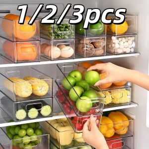 1-3pcs Refrigerator Organizer Bins With Handle Clear Plastic Pantry Food Freezer Tool Storage Box Stackable Fridge Accessories