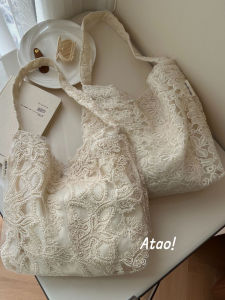 กระเป๋าผ้าฝ้ายปักลายลูกไม้สไตล์ฝรั่งเศส กระเป๋าสะพายข้างแบบสะพายข้างข้างเดียว กระเป๋าผ้าใบสำหรับผู้หญิง กระเป๋าสะพายข้างแบบลำลองและเรียบง่าย