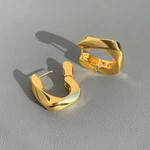 Bông Tai Nữ Vàng Kiểu Dáng Bất Đối Xứng Hình Chữ U Bằng Thép Không Gỉ Trang Sức Thời Trang Thiết Kế Hình Học Cổ Điển Kiểu Gài.