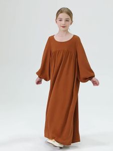 Middle East Abaya Girls round Neck Solid Color abaya Dress Robe MSL197