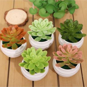 5Pcs 8.5cm Mini Simulated Cactus Succulent Plant Ornaments Fake Green Plants Artificial Potted Flowers Office Table Decoration