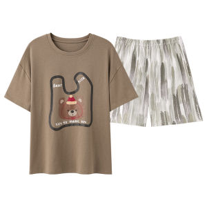 Miiow | Pure Cotton Summer Sleepwear Womens Short Sleeve Shorts Home Clothes Set Cartoon Cute Style MiiOW Cat Person 2025 New Arrival