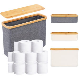 ห้องน้ําตะกร้ากระดาษชําระพับได้ขนาดใหญ่ความจุห้องน้ําม้วนตะกร้าเก็บกระดาษพร้อมฝาปิดไม้สําหรับห้องน้ํา Organizer