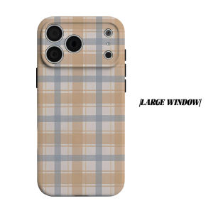 beige blue plaid Phone Case for iPhone 18 17 16 15 14 13 12 11 Air Pro Max Plus Double-layer Cover