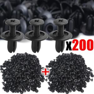 200PCS Black Plastic Rivet Screws Universal Car Trunk Roof Trim Panel Fastener Clips Bumper Fender Rivets Fastener Push Pin Clip