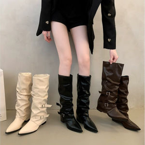 SENYUMI | Wide Size Pointed Toe Buckle Puff Boots Punk Style High Heel Ankle Boots