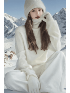 Womens Thickened High Collar Sweater White Loose Fit Inner Wear Autumn Winter Knitted Top Comfortable Base Layer Shirt