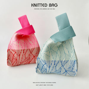 Contrasting Color Thread Knitted Bags Large Capacity Tote Tote Bag Environmental-Friendly Hand Gift Bag Woven Wrist Bag